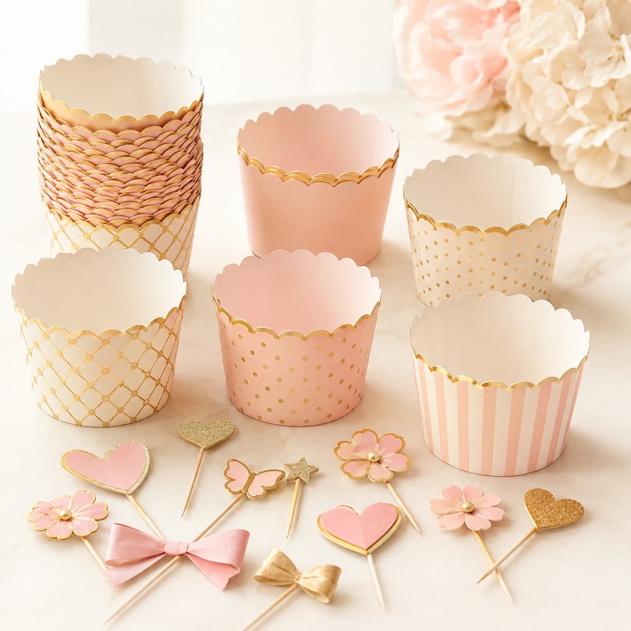 Cupcake Wrapper & Pick Kit — Twenty-four wrappers and twenty-four picks to turn plain cupcakes into a matching dessert row.