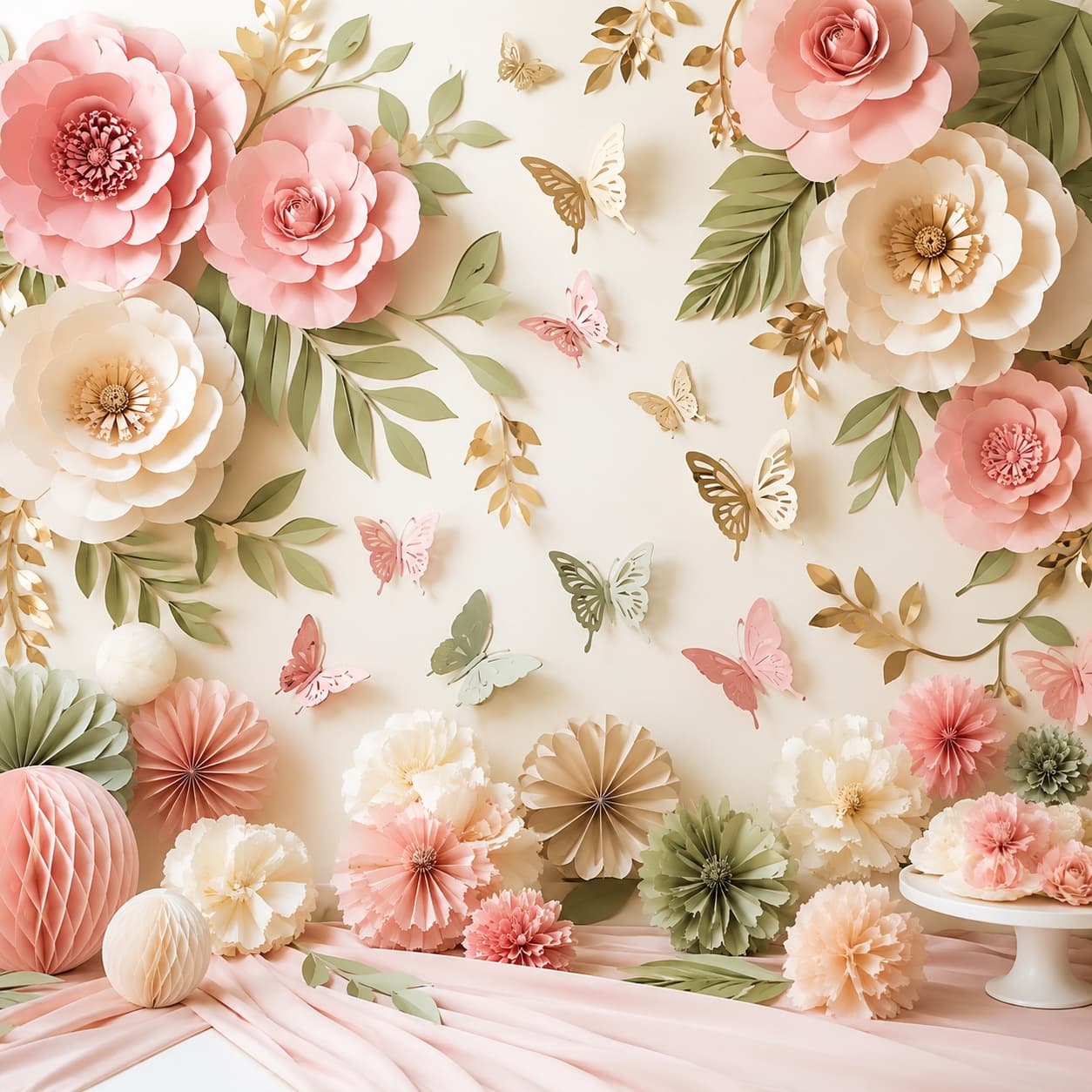 Garden Party Theme Pack — Paper flowers, leaves and butterflies for a fresh, original garden theme.