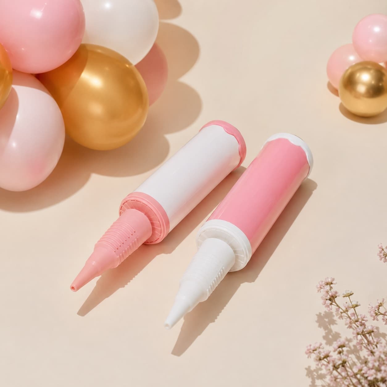 Hand Balloon Pump Duo — Two dual-action hand pumps so two people can inflate a whole garland fast — no helium required.