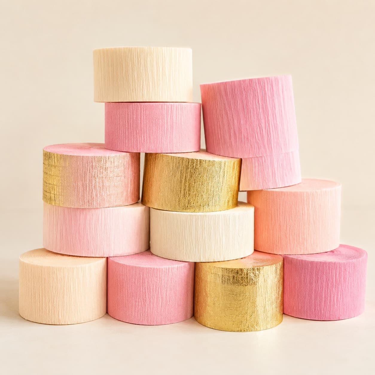 Paper Streamer 12-Roll — Twelve rolls of crepe streamers to twist across ceilings and frame a backdrop.