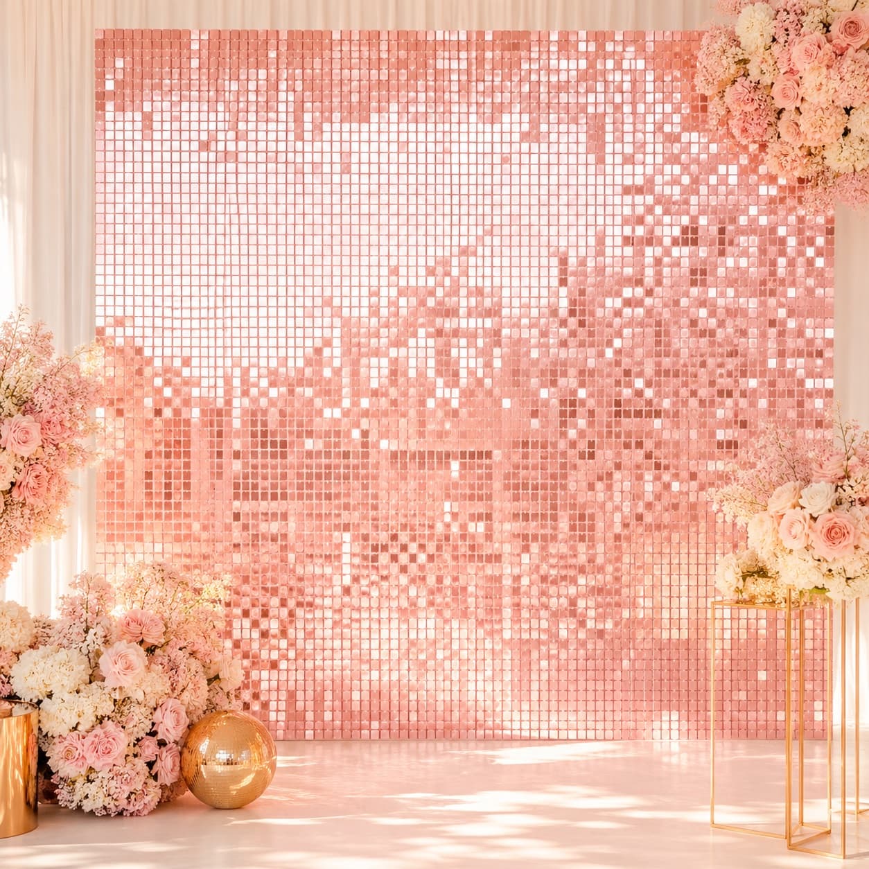 Sequin Backdrop Panel — A shimmering sequin panel that catches the light and makes every photo pop.